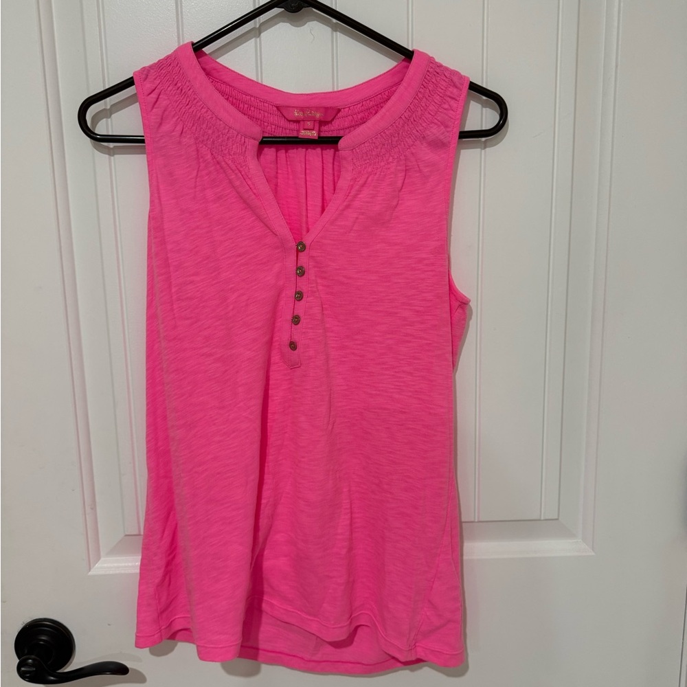 Lilly Pulitzer Bright Pink Sleeveless Henley Tank